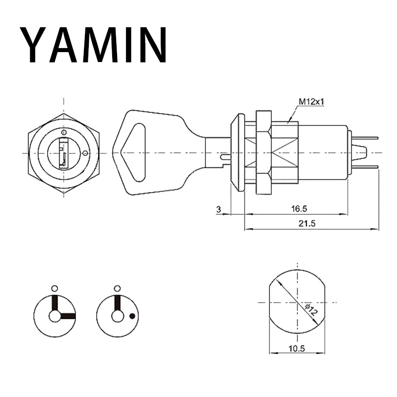 12mm Electronic Key Rotary Switch Phone Lock Security ON OFF Power Button With 2 Keys 2 Positions 2 Pins 1A