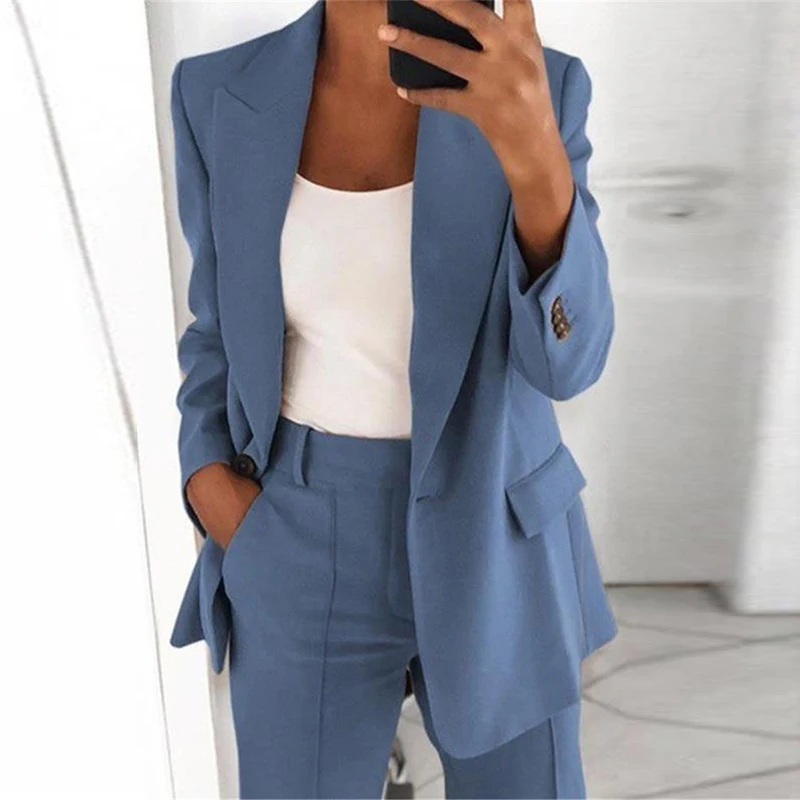 2021 autumn elegant top office women's thin suit jacket single button suit jacket women's long arm monochrome jacket