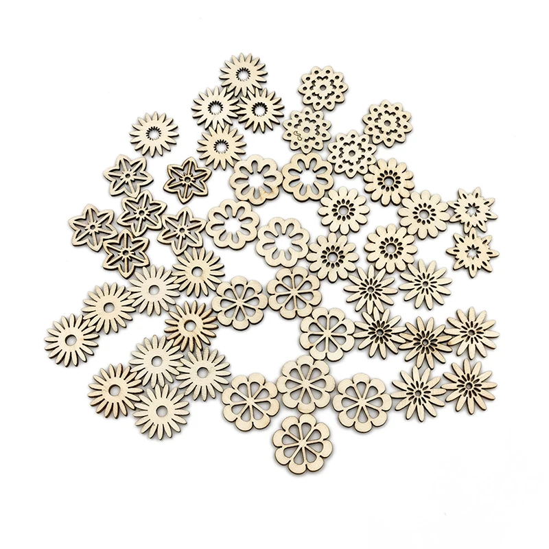 20pcs Unfinished Wooden Mixed Flower Wooden Cutout Discs Crafts Art DIY Decoration