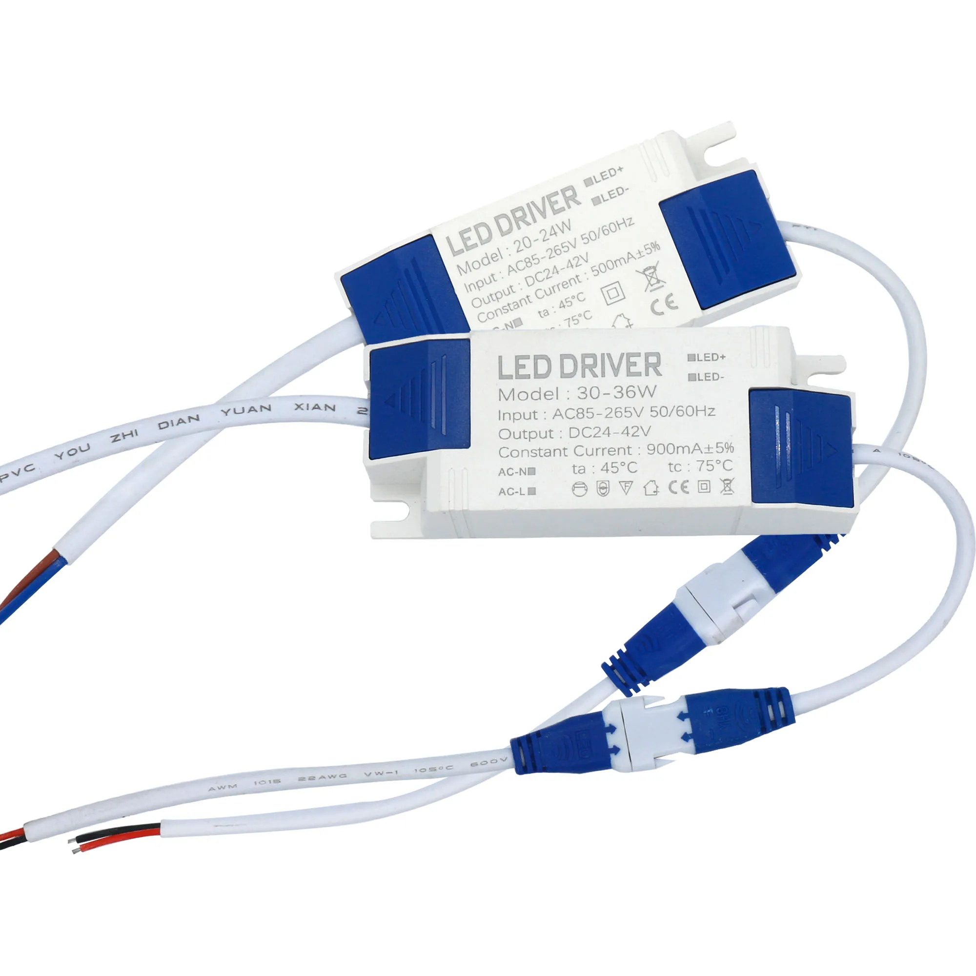 LED Driver พร้อมเปลือก 20-24W 30-36W 500mA 600mA 700mA 900mA แหล่งจ่ายไฟในตัวคงที่แสง 85-265V Transformforme