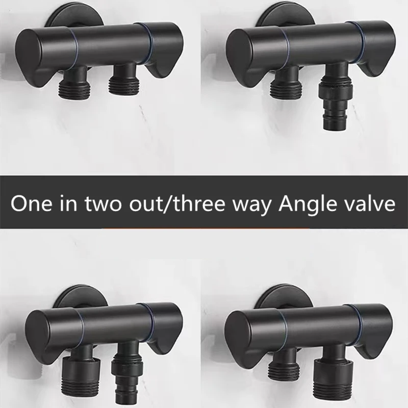 Único Cold Brass Angle Valve, preto, prata, saída dupla, corpo da válvula, G1, 2, chuveiro, vaso sanitário, pia, bacia, aquecedor de água, pulverizador, bidé