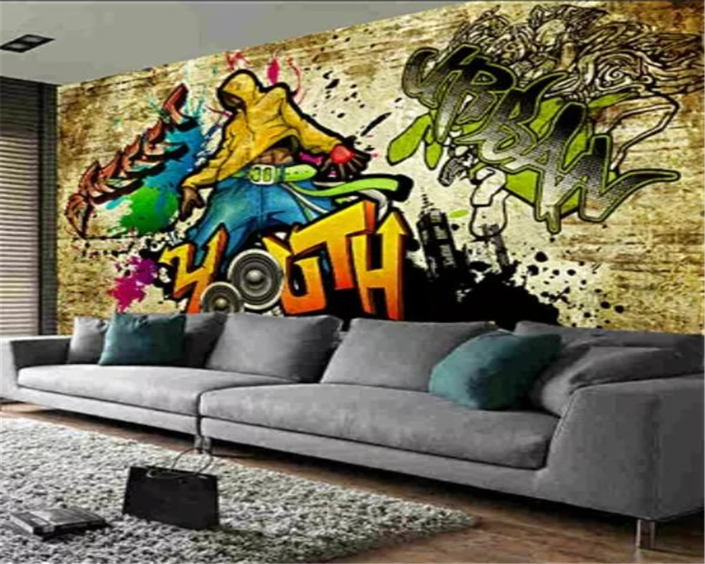 wellyu Custom wallpaper 3d mural retro street graffiti personality bar KTV tooling wall living room bedroom mural 3d wallpaper