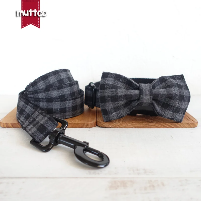 

MUTTCO environment friendly collar THE BLACK PLAID flexible pet collar with bow tie convenient to walk the dog 5 sizes UDC075H