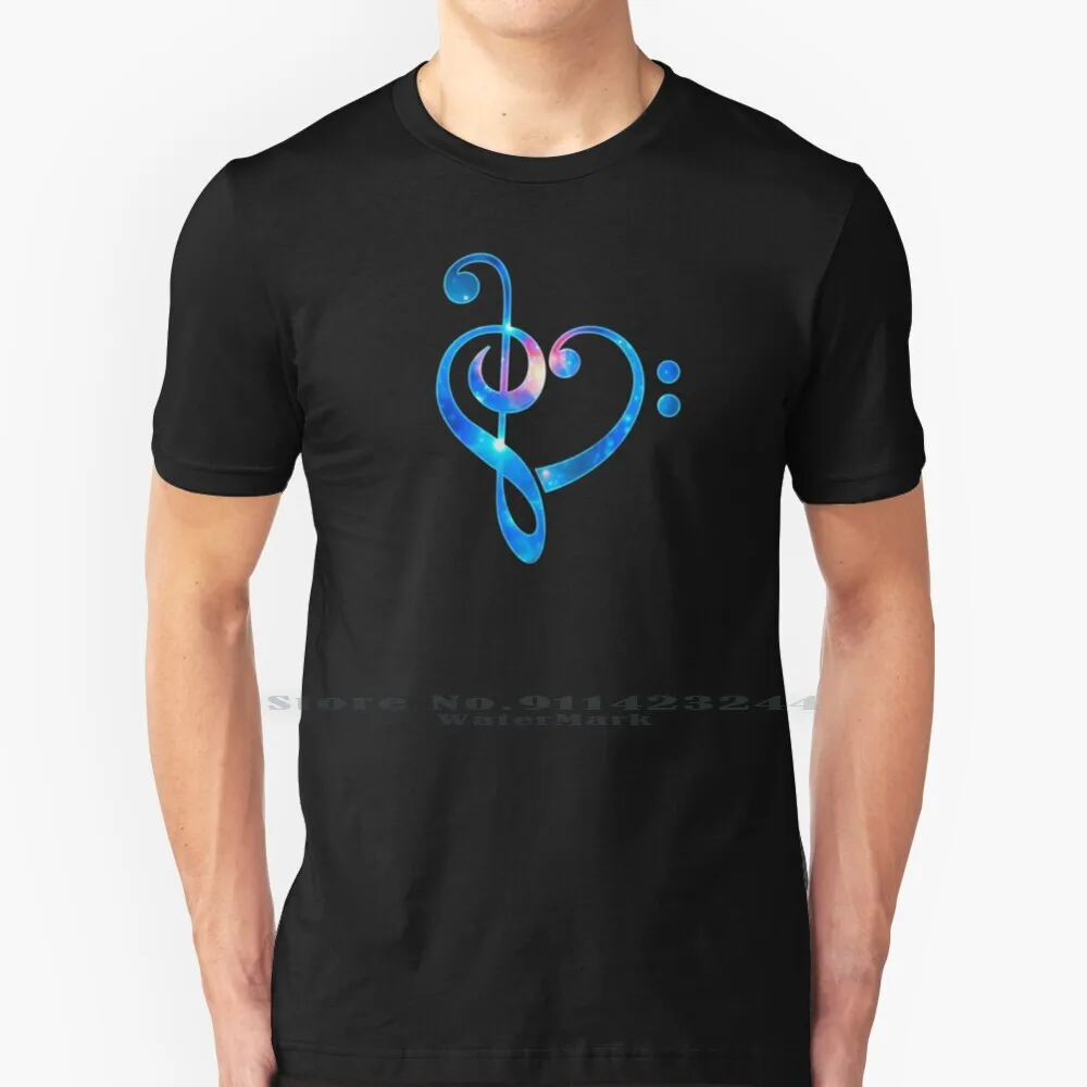 Galaxy Music Heart Treble Clef Bass 100% Cotton T Shirt Treble Clef Bass Clef Classic Sign Musician Choir Band Festival Party