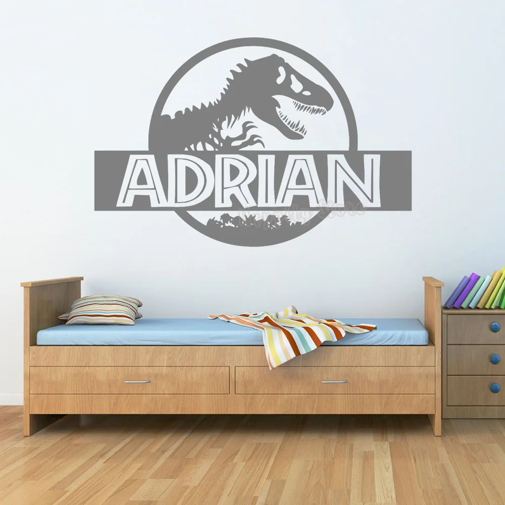 Personalisierte Jurassic Park Wand Aufkleber Schlafzimmer Dinosaurier T-Rex Custom Name Vinyl Aufkleber Hause Kindergarten Boy