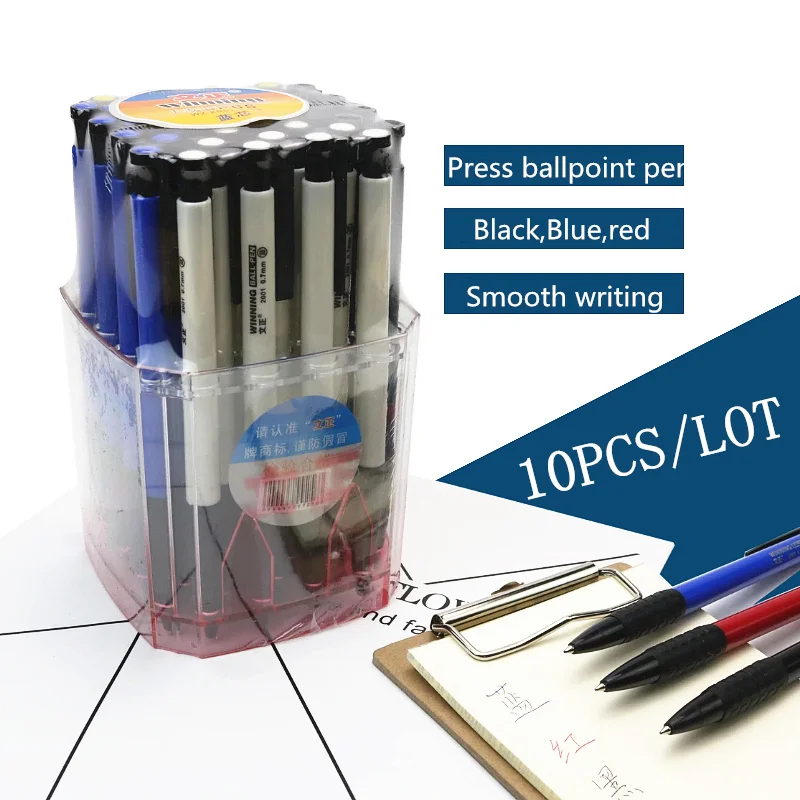 10PCS/lot press ballpoint pen Extra long writing length Smooth writing Office pens red black blue