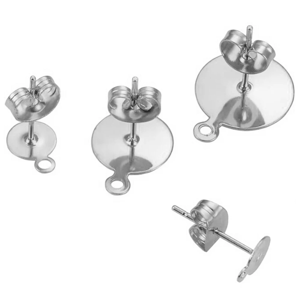 30 Stück/Set 5/6/8/10/12mm Edelstahl-Ohrstecker mit Öse, flache runde Basis für DIY-Schmuckherstellung – Detail 1