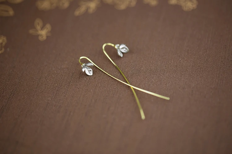 925 Sterling Silver Manual  Long magnolia flowers Earrings For Women Fashion Jewelry sterling-silver-jewelry pendientes