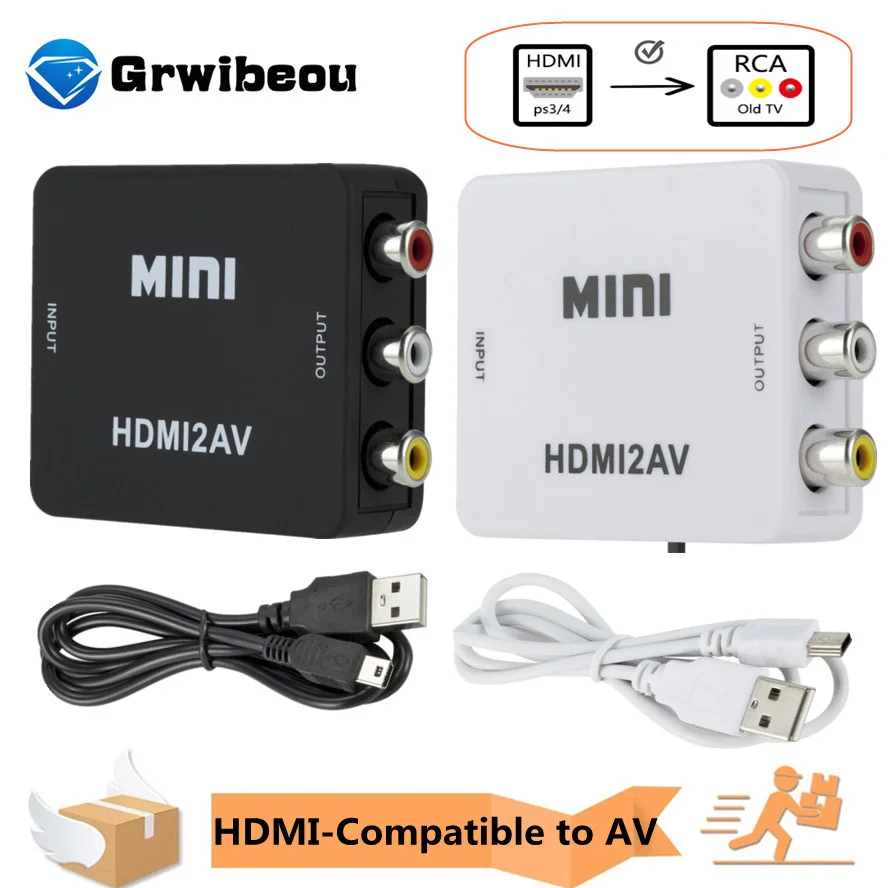 Drop Shipping HDMI-compatible to RCA Converter AV/CVSB L/R Video Box HD 1080P HDMI2AV Support NTSC PAL Output RCA AV Adapter