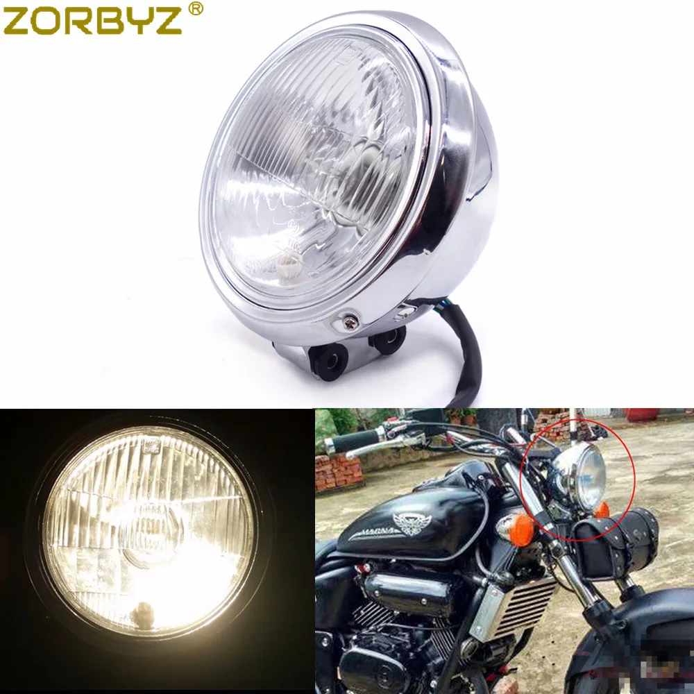 ZORBYZ Motorcycle Chrome Round Headlight Head Lamp For Honda Rebel CMX CA 250 Magna 250 750 Steed 400 600