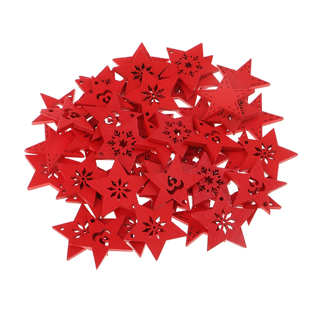 50 Pieces Wood Hollow Engraving Star Gift Tag Hanging Label With Hole Decoration