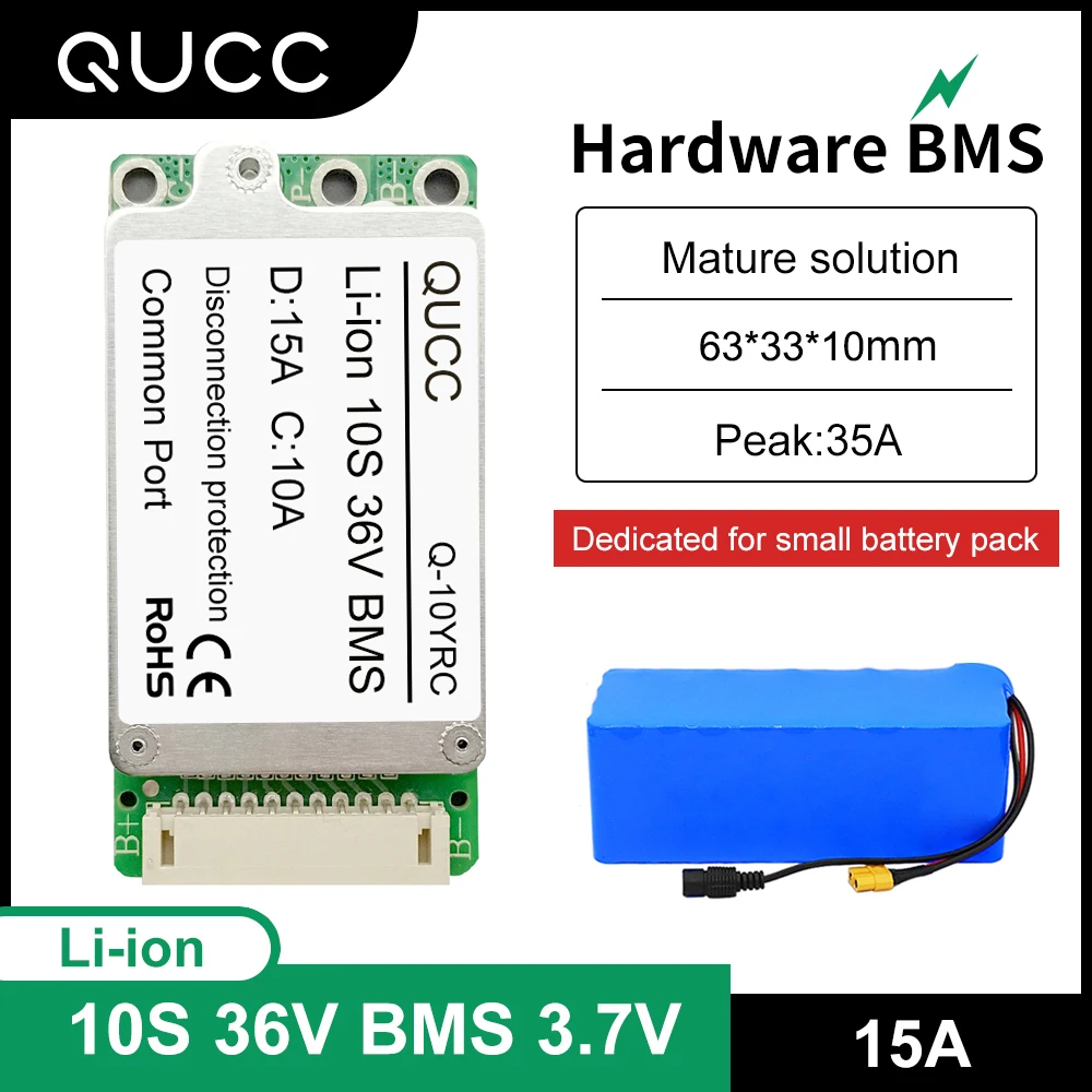 Lipo Li-ion BMS 10S 36V 37V 15A Ebike Escooter Electric Bicycle Lithium Battery PCB Peak 35A Common Port Circuit Protect Board