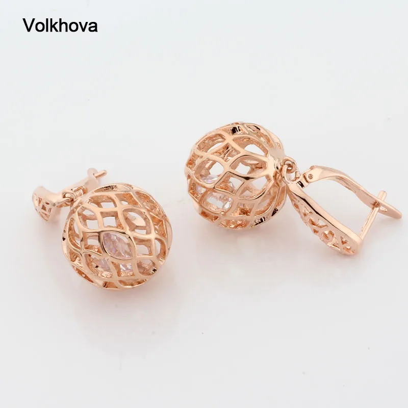 2022 New Fashion Hollow Spherical Ball Design Cubic Zirconia Rose Gold Color Earrings For Women Party Jewelry earing