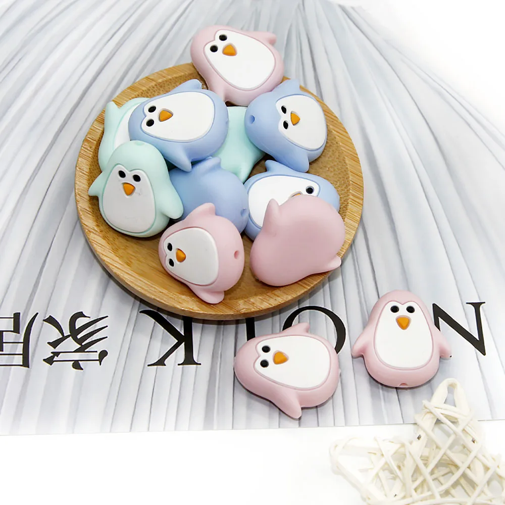 Cute-Idea 5PCs Mini Penguin Baby Animal Silicone Beads Teething Product Food Grade Pacifier Chain Rodent Toys Accessories gifts