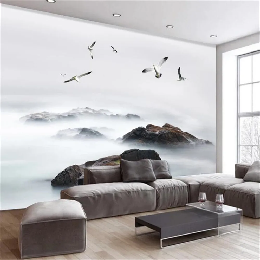 Milofi custom mural wallpaper wall covering modern minimalist hand-painted fresh coast bird landscape oil painting background