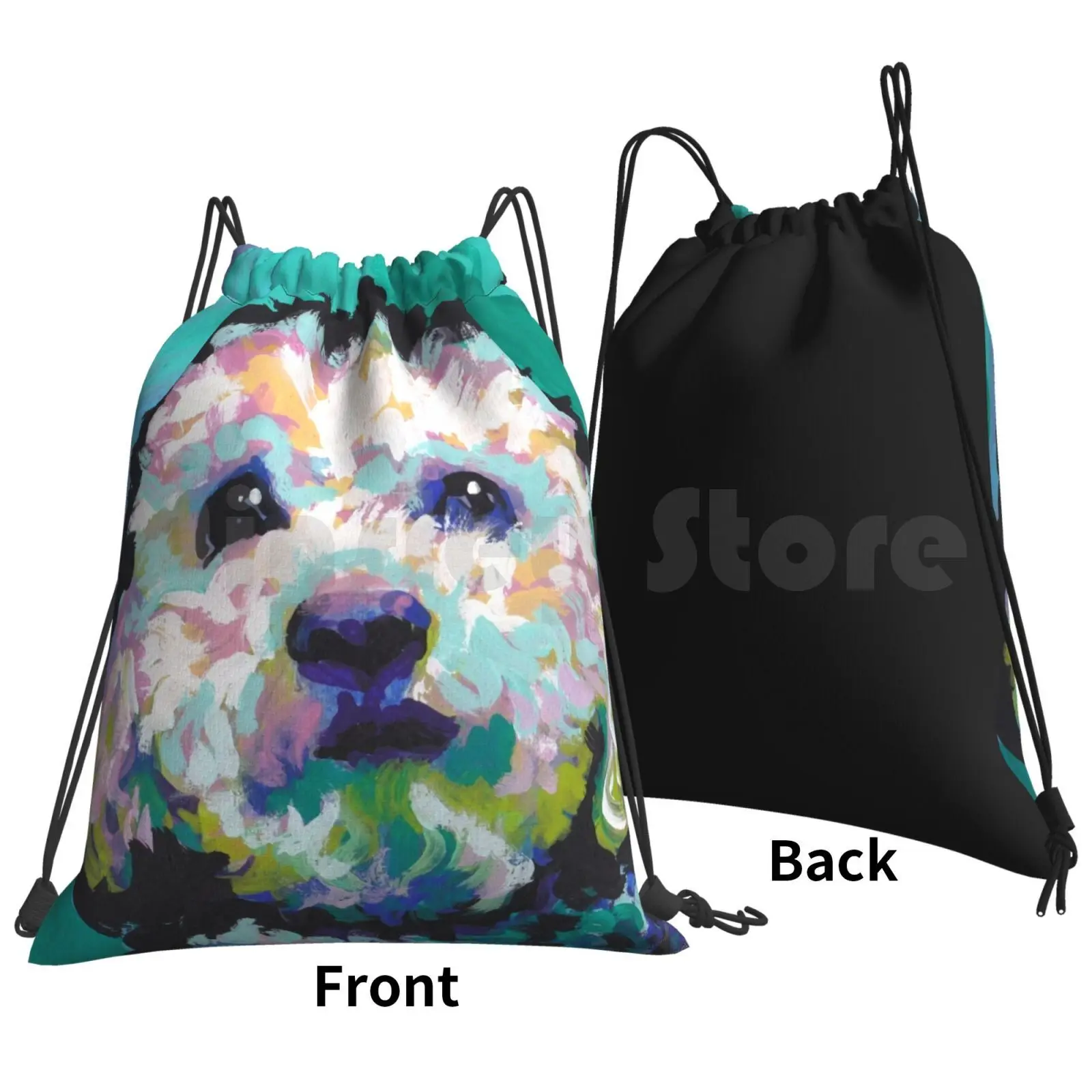 Poodle Maltipoo Dog Bright Colorful Pop Dog Art Backpack Drawstring Bags Gym Bag Waterproof Toy Poodle Miniature Poodle