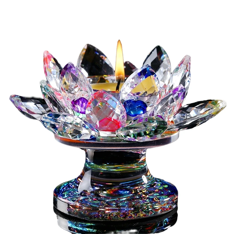 

8 Colors Crystal Lotus Flower Tealight Candle Holder Centerpieces Romantic Wedding Candlestick Fengshui Home Decoration Gift