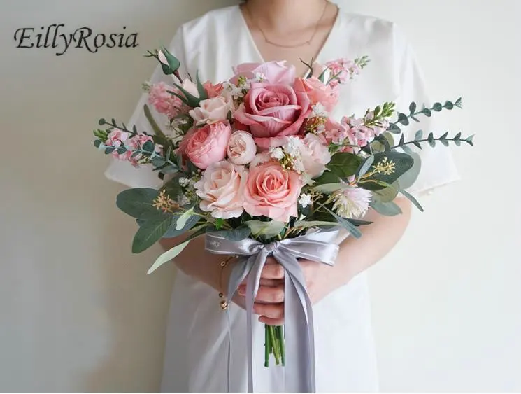 Dusty Pink Bridal Bouquet Simulation Flowers Irregular Customized Country Destination Wedding Props Bride Bouquets Photography