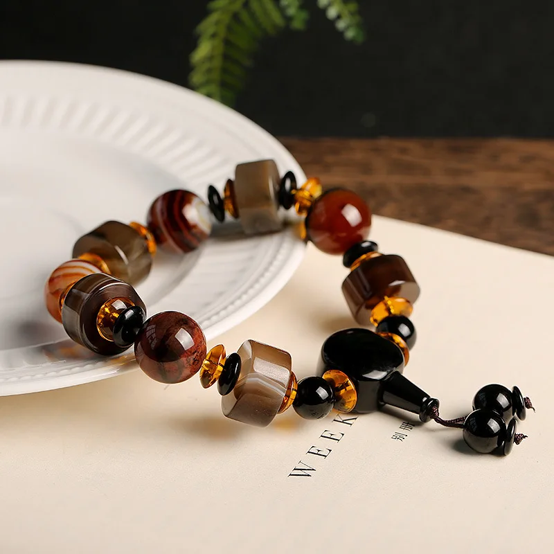 Ethnic Natural Agate Men's Bracelets Resin Charom Handmade Beaded Bracelet Fine Jewelry Accessories Fathers Day Gifts YBR439