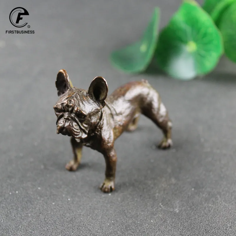 Antique Copper French Bulldog Statue Small Desktop Ornament Vintage Animal Figurine Miniature Home Decoration Accessories Crafts