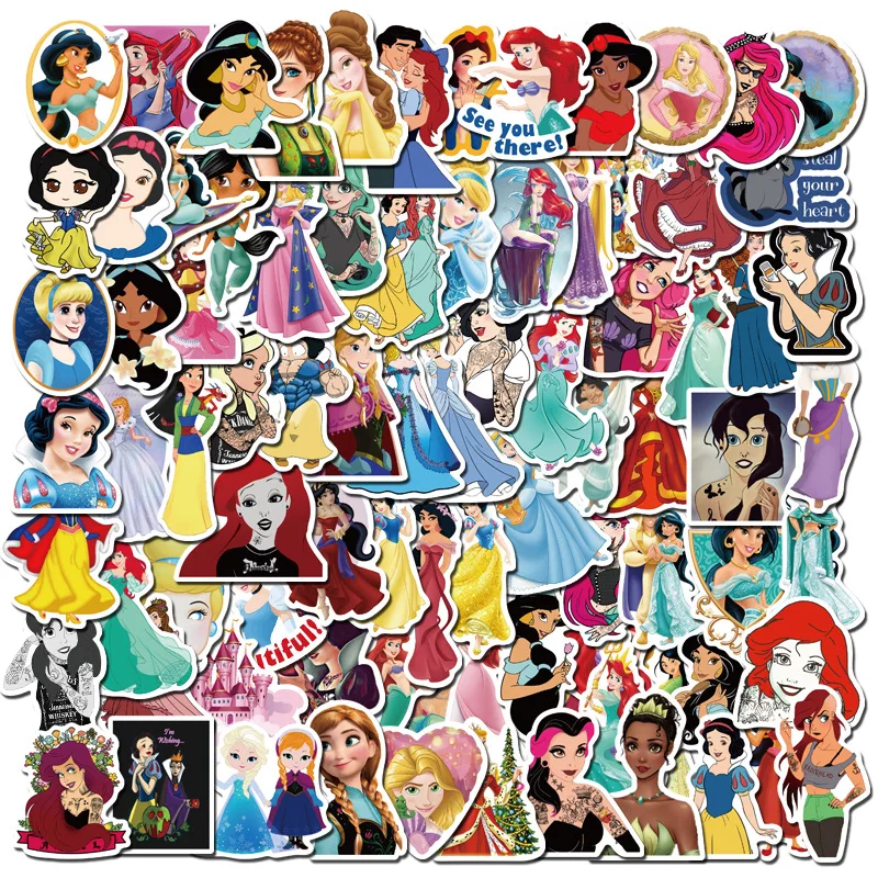 10/30/50/100PCS Mix Anime Disney Princess Stickers Cartoon Decals Phone Laptop Bike Car Luggage Graffiti Sticker for Kid Toy