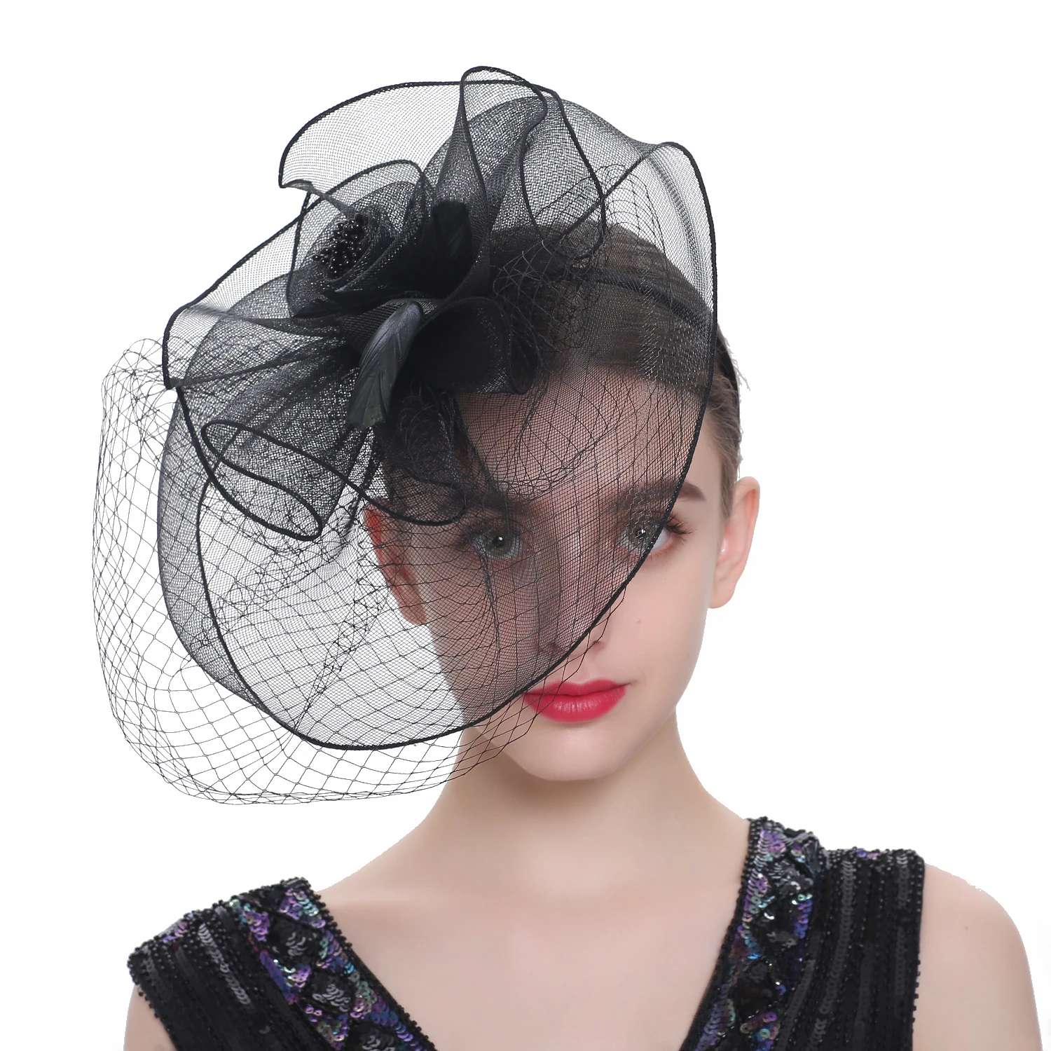 Fascinators Hat for Women Tea Party Headband Kentucky Derby Wedding Cocktail Flower Mesh Feathers Hair Clip