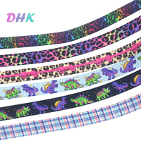 DHK 3/8'' 5yards Leopard Dinosaur Grid printed grosgrain ribbon Accessory hairbow headwear DIY 9mm Decorations C1929