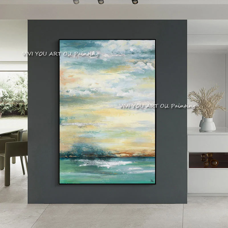 

Wall Picture for Living Room Handmade Sea View Oil Painting on Canvas Hand Painted Sea Mural Artwork Home Hotel Decor No Frame