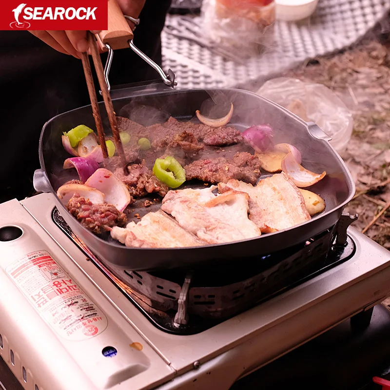 Folding barbecue roasting pan outdoor portable BBQ square steak picnic non-sticky teppanyaki grill pot plate cooking bake