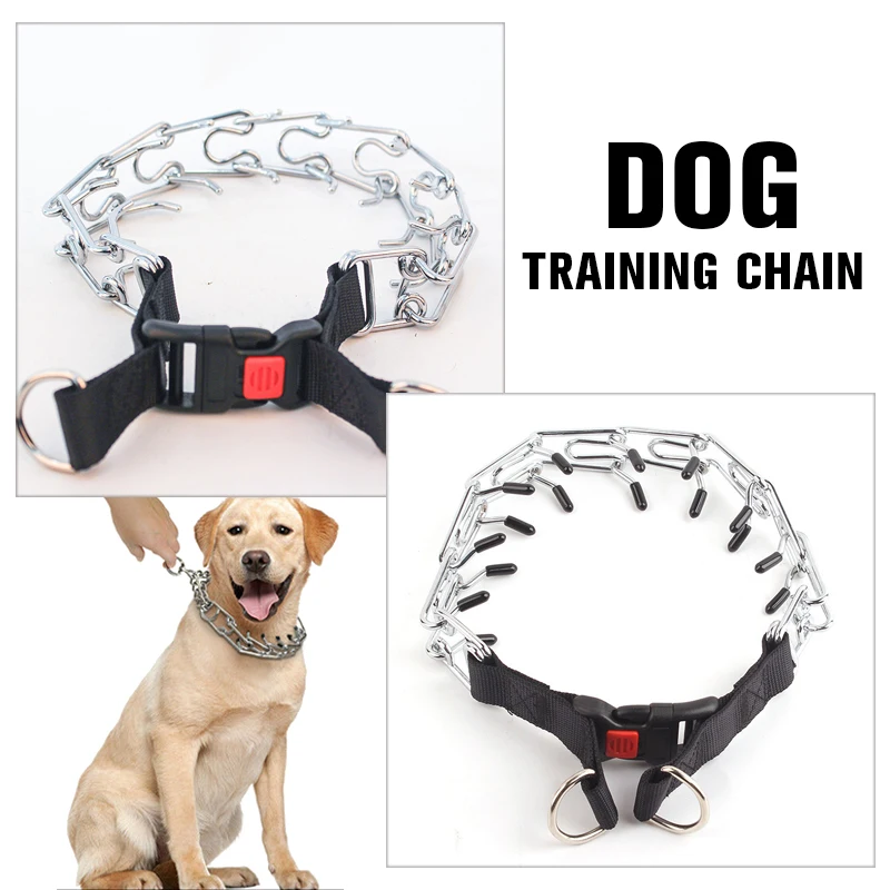 Adjustable Pet Dog Metal Pinch Training Chain Collar Prong Pet Choke Collars Dog Necklace Metal Detachable Training Dog Chain