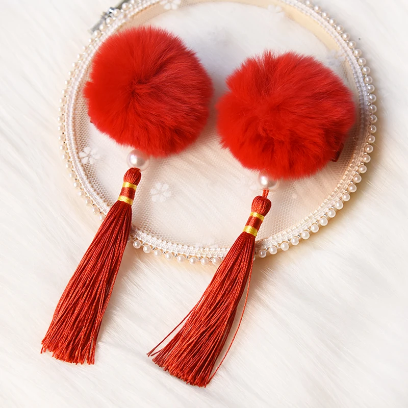 2Pcs/Set New Children Cute Hairball Tassel Ornament Hair Clips Girls Lovely Faux Fur Barrettes Hairpins Kids Hair Accessories