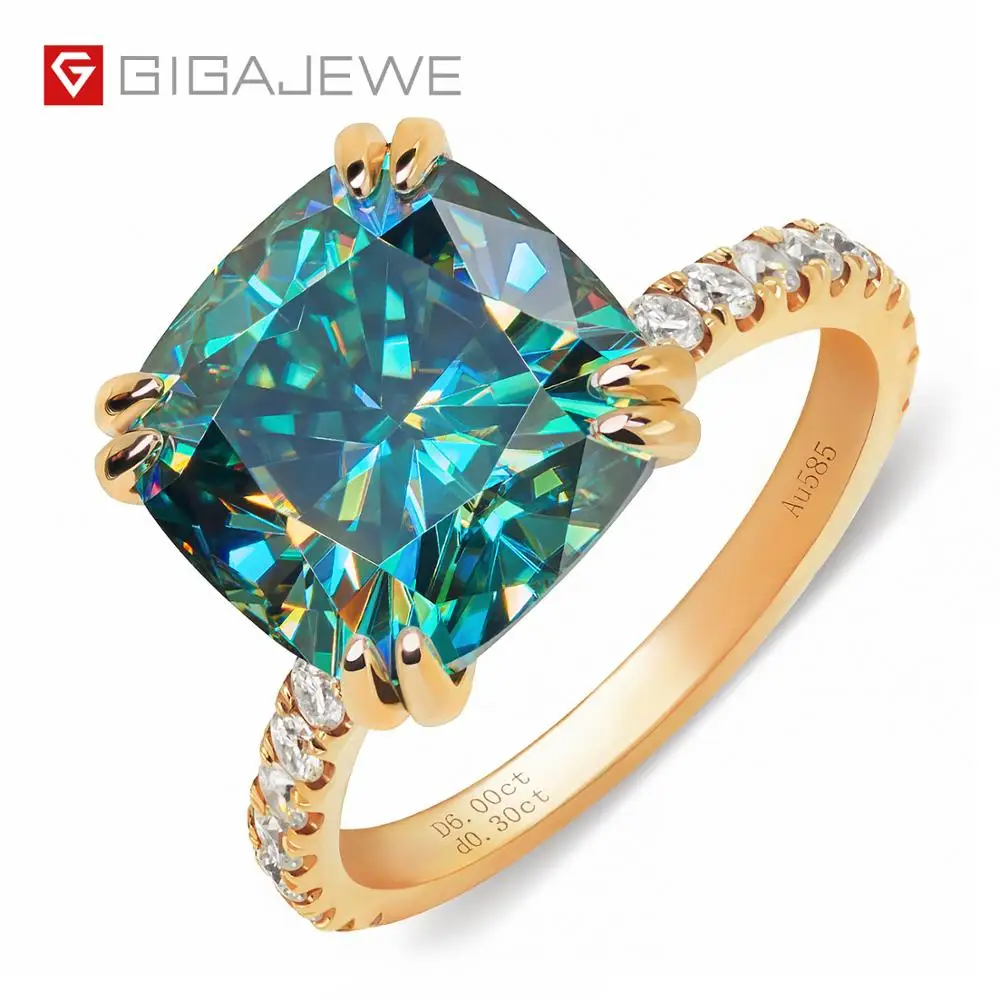 

GIGAJEWE Total 6.8ct 11.0mm Moissanite D VVS1 Cushion Cut Customized 14K Gold Ring Jewelry Woman Girlfriend Gift