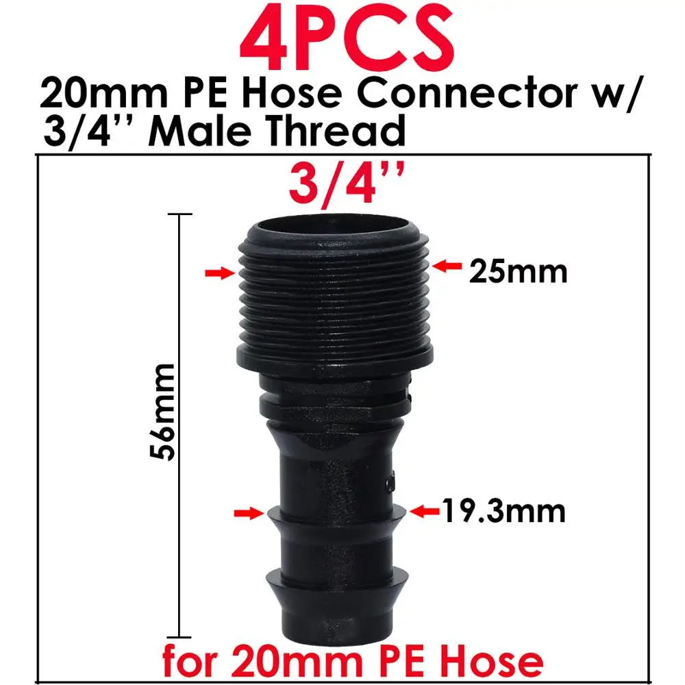 KESLA 4 sztuk 1/2 \'\'i 3/4\'\' męskie złącze gwintowane w/ 16mm 20mm 25mm wąż PE Barb Adapter ogród nawadniania kropelkowego System nawadniania