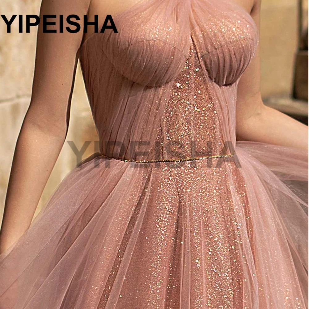 Halter pescoço sem costas a linha glittery vestidos de noite sem mangas trem varredura simples lantejoulas vestido de baile vestidos de fiesta пvestidos vestidos vestidos vestidos