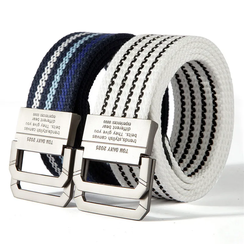 Popular Double Ring Metal Buckle Multicolor Young Student Men\'s Canvas Belt