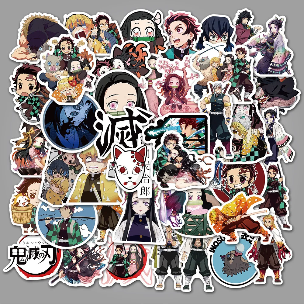 50PCS Anime Stickers Kimetsu no Yaiba Demon Slayer Sticker Waterproof PVC Skateboard Luggage Motorcycle Guitar Kids DIY Stickers