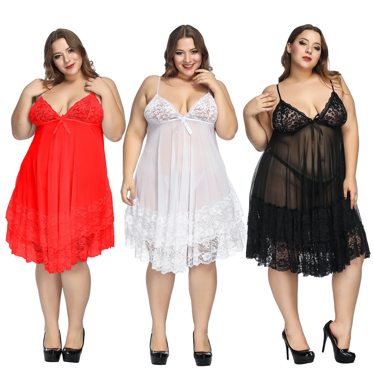 Sexy Lingerie Large Size Night Dress Sleepwear Women Sling Nightwear Sex Lace Temptation Underwear Nightdress For Hot Fat Girls