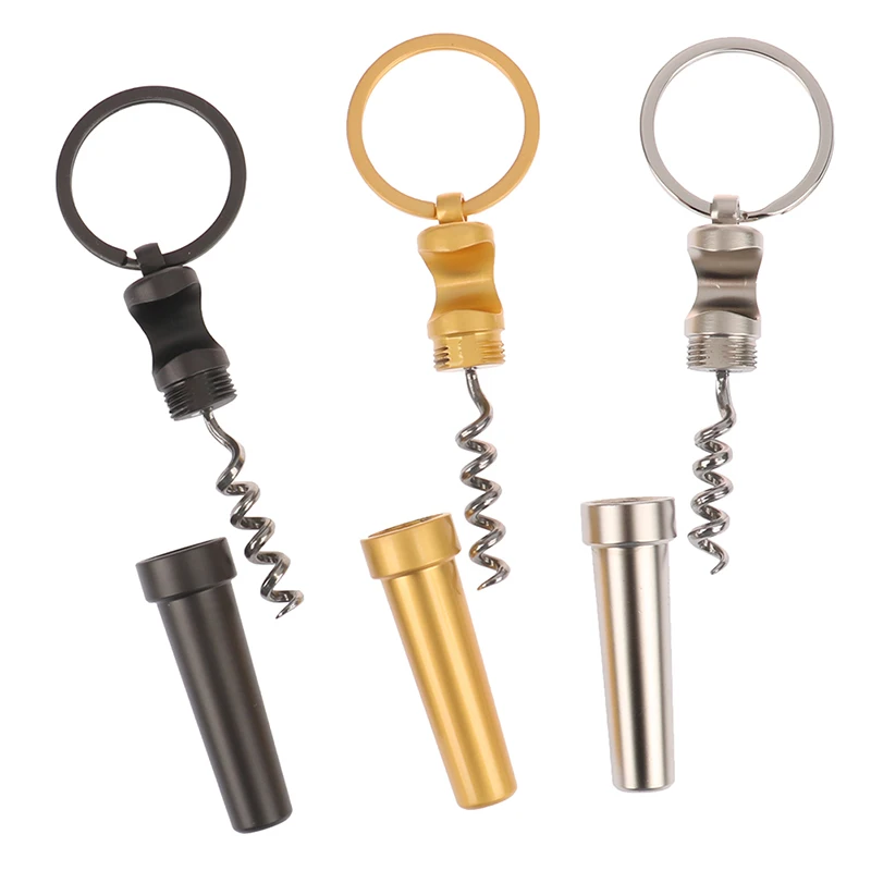 Multifunctional Zinc Alloy 3 In 1 Bottle Opener Keychain Outdoor Portable Mini Wine Beer Can Opener Wood Corkscrew Kitchen Tools