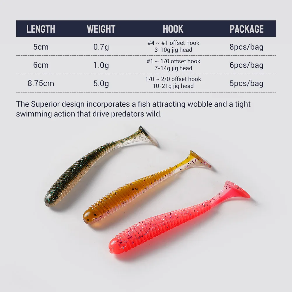 NOEBY Soft Lure Silicone Bait 50mm 60mm 75mm 87.5mm Grub Worms Paddle Tail Artificial Wobblers Pike Bass Bait Leurre Souple