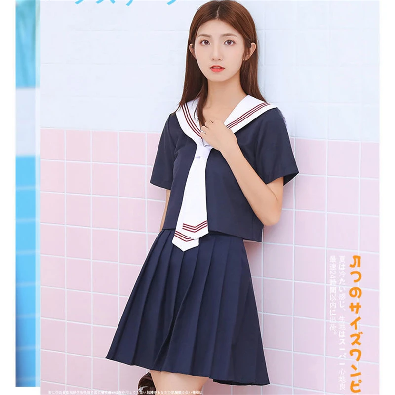 Neue Japanische Koreanische Mädchen College Anzug JK Kurzarm Plissee Rock Schule Uniformen Sets Kostüm Schule Mädchen Sailor Anzug Schwarz