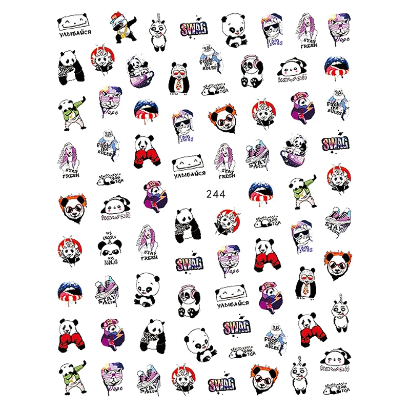 10PCS Cartoon Anime Color Cute Puppy Dinosaur Ninja Pattern Zebra Nail Sticker Nail Slider Decoration Beauty Tool