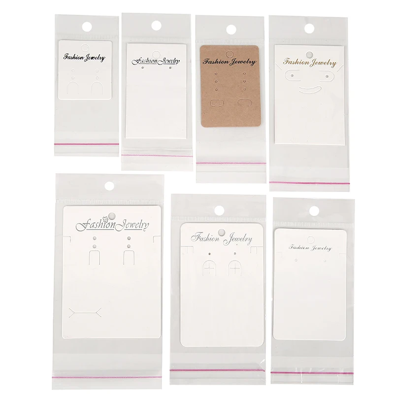 50pcs/lot Earring Display Cards With Self Sealing Bags Paper Necklace Holder Packing Hang Tag For Diy Jewelry Packaging Making