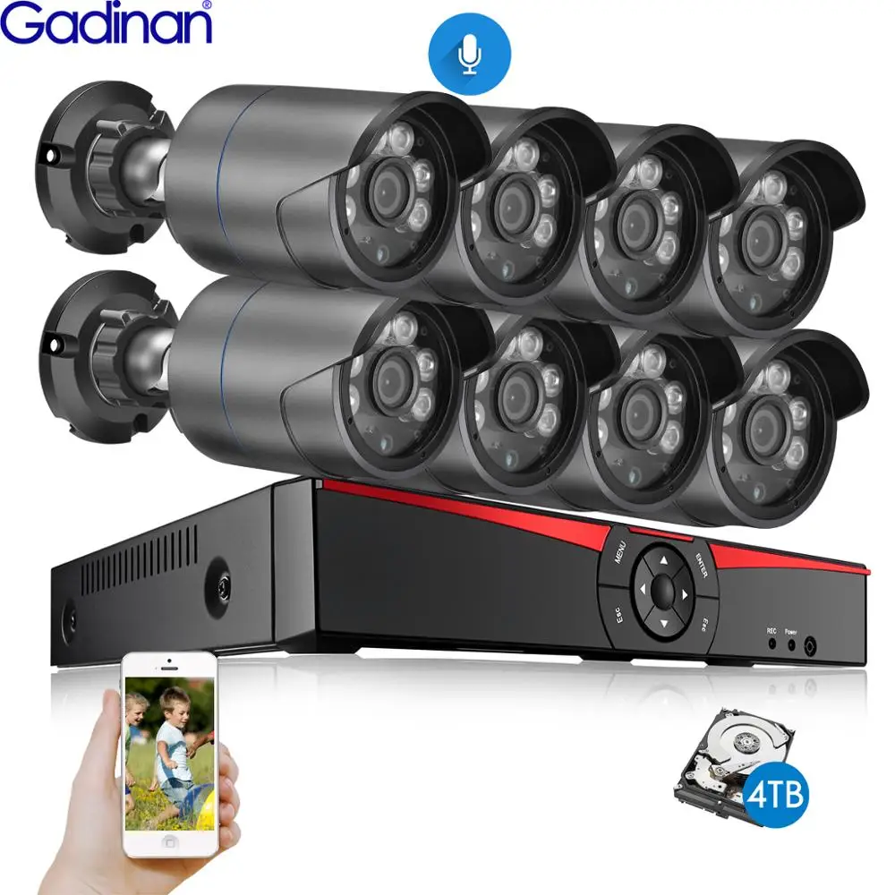 Gadinan-H.265 8 채널 3MP POE 시스템 키트, 오디오 총알 IP 보안 카메라 IR 야외 방수 CCTV 비디오 감시 NVR 세트 