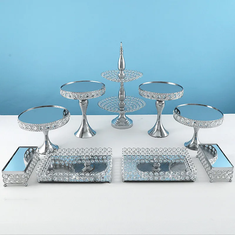 Cake Stand Set  Silver Crystal Metal Cupcake decorations Dessert Pedestal Party Display with  2 tiers cake tray