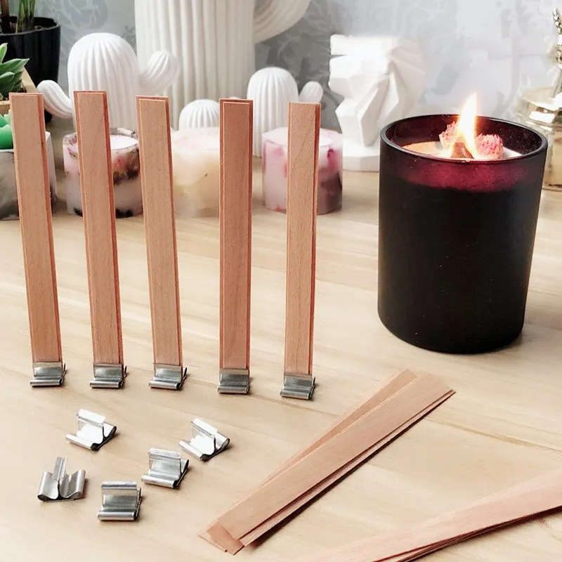 Natural Wood Wax Wick DIY Soy Wax Candle Making Aromatherapy Smokeless Environmental Protection Wood Chip Wick Holder