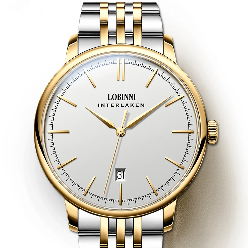 LOBINNI Nuovi orologi meccanici classici da uomo Orologio impermeabile da lavoro Orologio automatico in acciaio inossidabile di marca di lusso