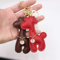 Cute PU Leather Keychain Deer Key Chain Ring Holder Lucky Animal Giraffe Keychain Bag Charm Car Keyring Trinket Jewelry Gift