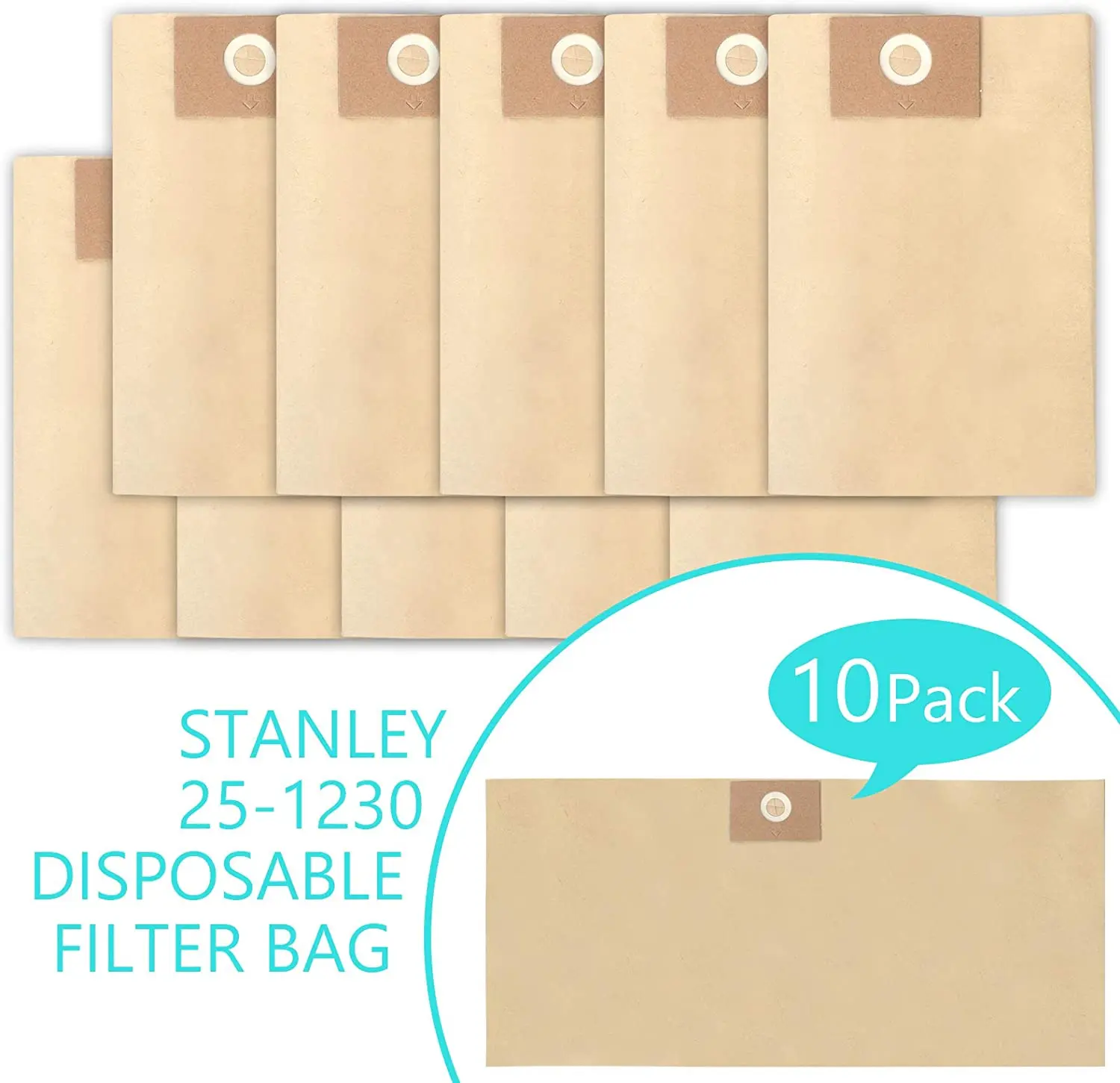 กรองทิ้งกระเป๋าเข้ากันได้กับ Stanley 4-5แกลลอนเครื่องดูดฝุ่นเปียก/แห้ง,#25-1230 ,10แพ็ค