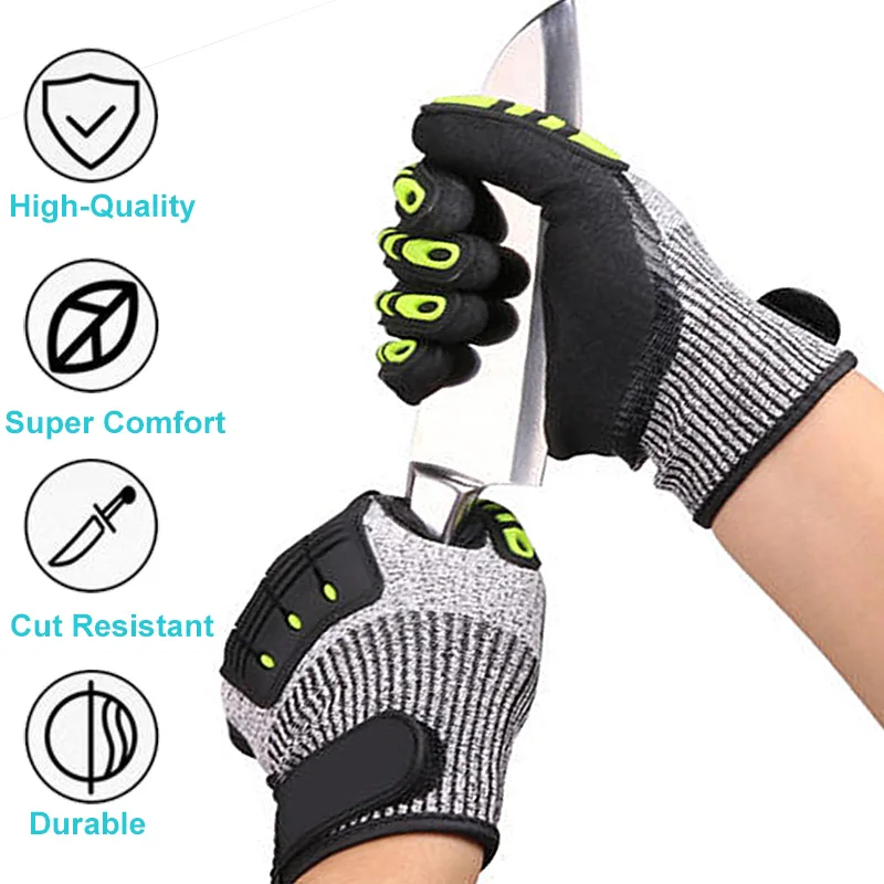 

NMSafety Brand Cut Resistant Level 5 [Protection Sandy Nitrile Palm Coated TPR Mechanic Impact Glove