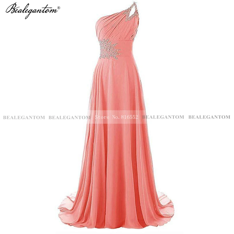 Vestido elegante, barato, de um ombro, chiffon, longo, gradiente, baile 2021 com contas, renda up, ombré, festa de noite